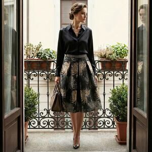 Beatrice. b Women's Metallic Jacquard Pleated midi Skirt Size 8